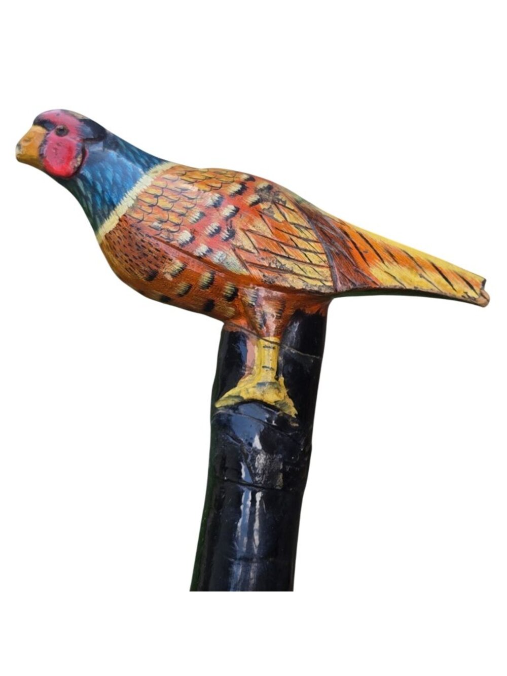 Vintage Pheasant Walking Stick Cane Wooden Game Bird AS IS Bamboo Like Hunting
